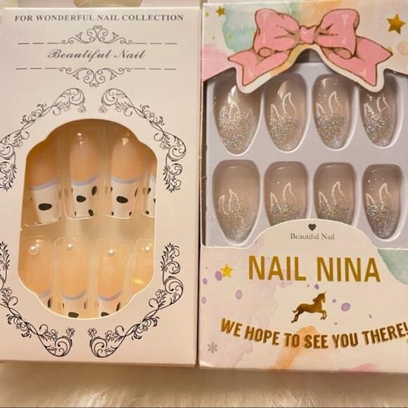 24 PC Press on Nail Set x5 Long French Medium Almond Long Ballerina French Nails - Picture 7 of 16